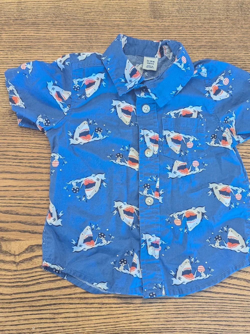 EUC Old Navy Baby Boy 18 Month Ping Pong Shark Short Sleeve Button Up Shirt